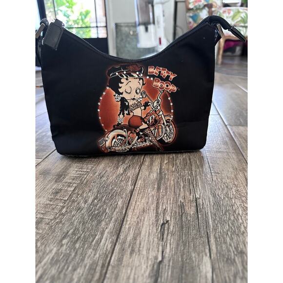 Betty Boop Women's Black On Motorcycle Print Shoulder Bag - Picture 1 of 13